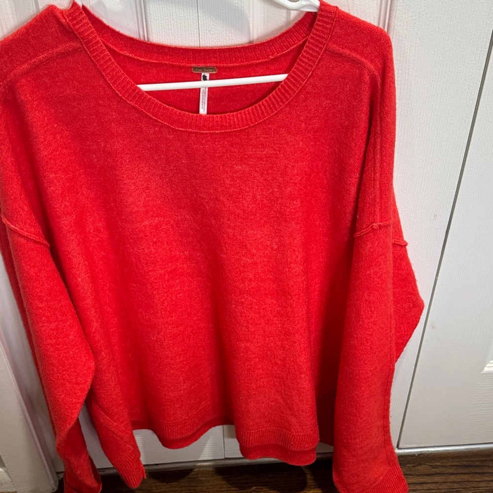 Free People Bright Red crew Neck Sweater